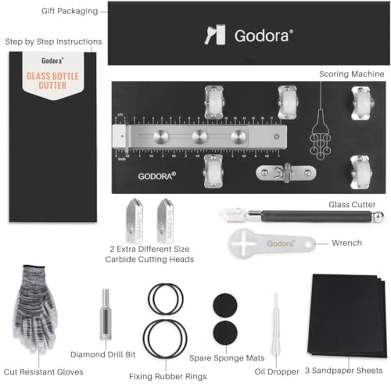 Glass Cutter for Bottles & Glass Cutter Bundle - DIY Machine for Cutting Wine, Beer or Soda Round Bottles & Mason Jars, Perfect Score Bottle Cutter